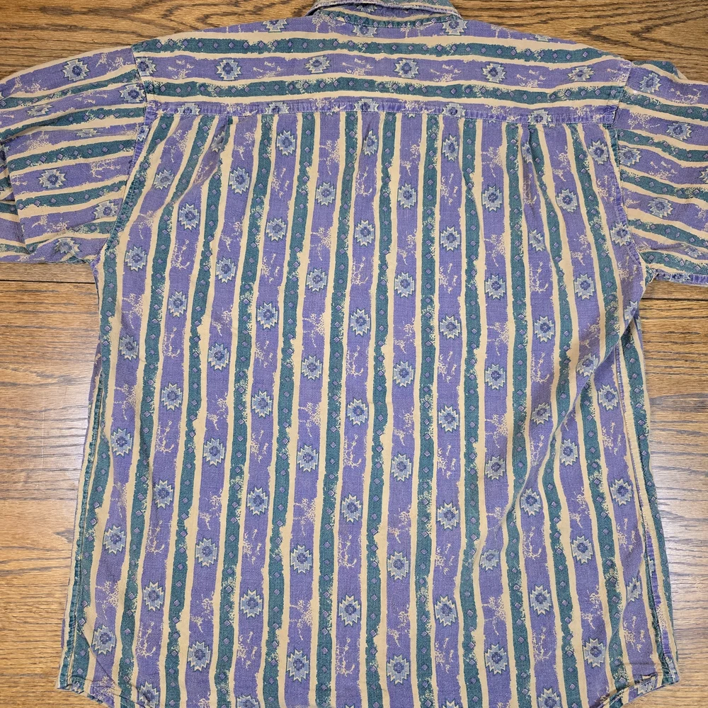 Vintage Coliseum Western Shirt Short Sleeve Button Up Aztec Stripe Medium - Picture 4 of 5